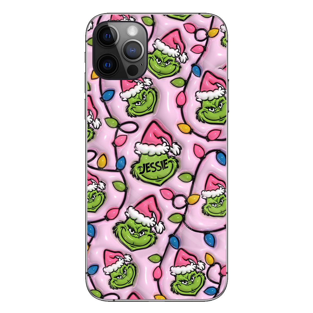 Étui de téléphone personnalisé vert et rose - motif étole de Noël