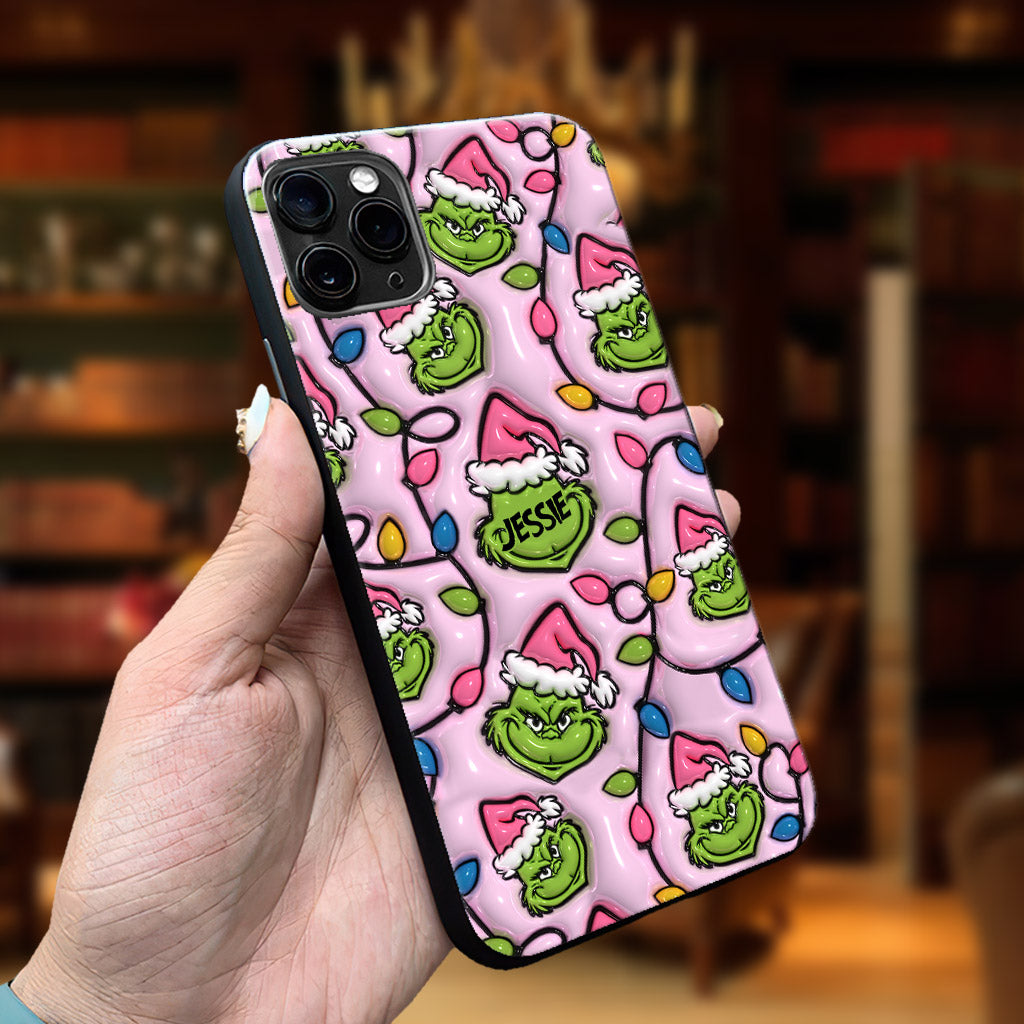 Étui de téléphone personnalisé vert et rose - motif étole de Noël