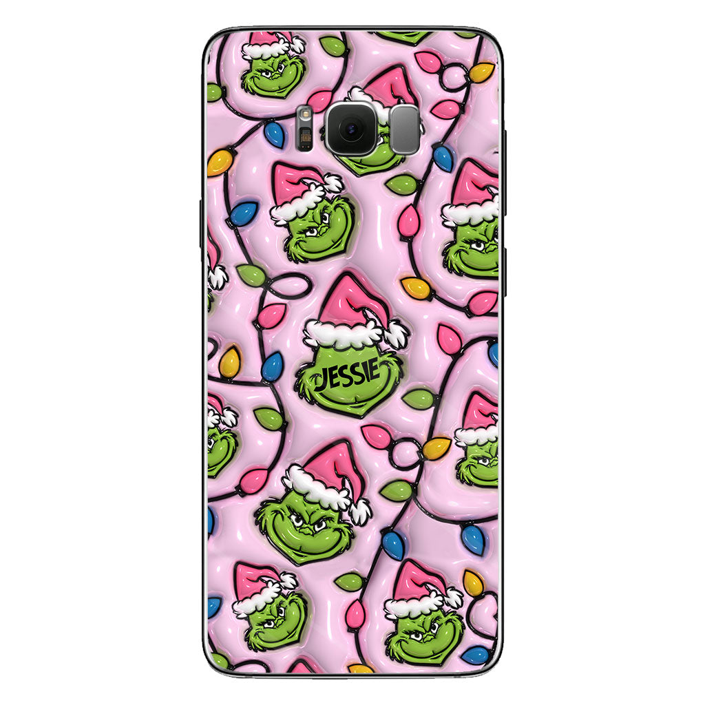 Étui de téléphone personnalisé vert et rose - motif étole de Noël