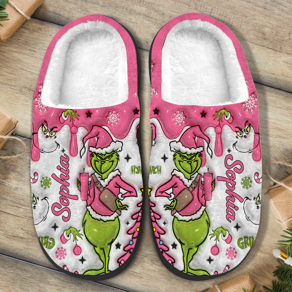 Joyeux Grinchmas - Étole de Noël personnalisée - Pantoufles de Noël