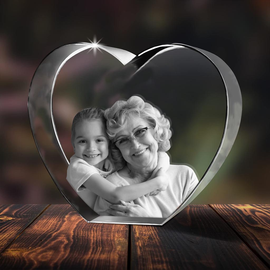 Heureuse d'être appelée grand-mère - Cadeau pour grand-mère - Lampe en cristal 3D en forme de cœur avec gravure laser personnalisée