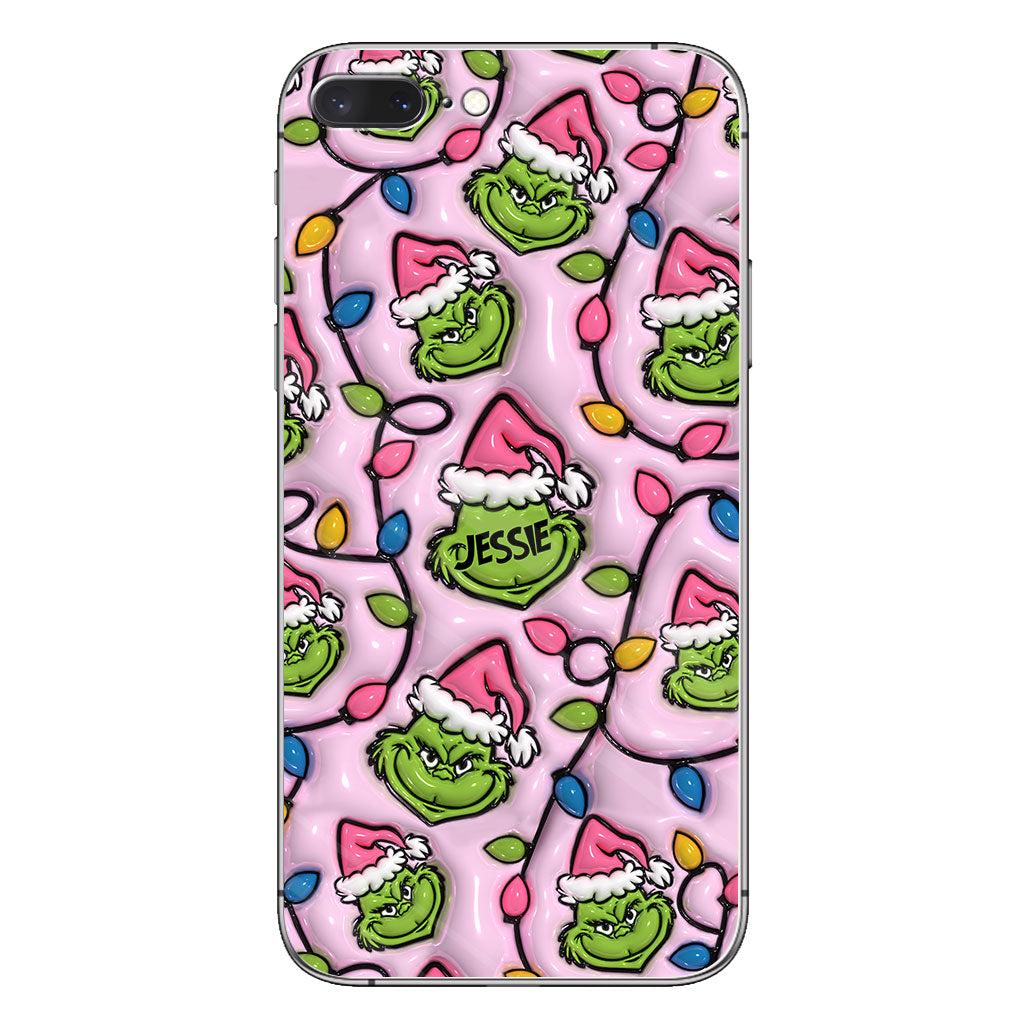 Étui de téléphone personnalisé vert et rose - motif étole de Noël