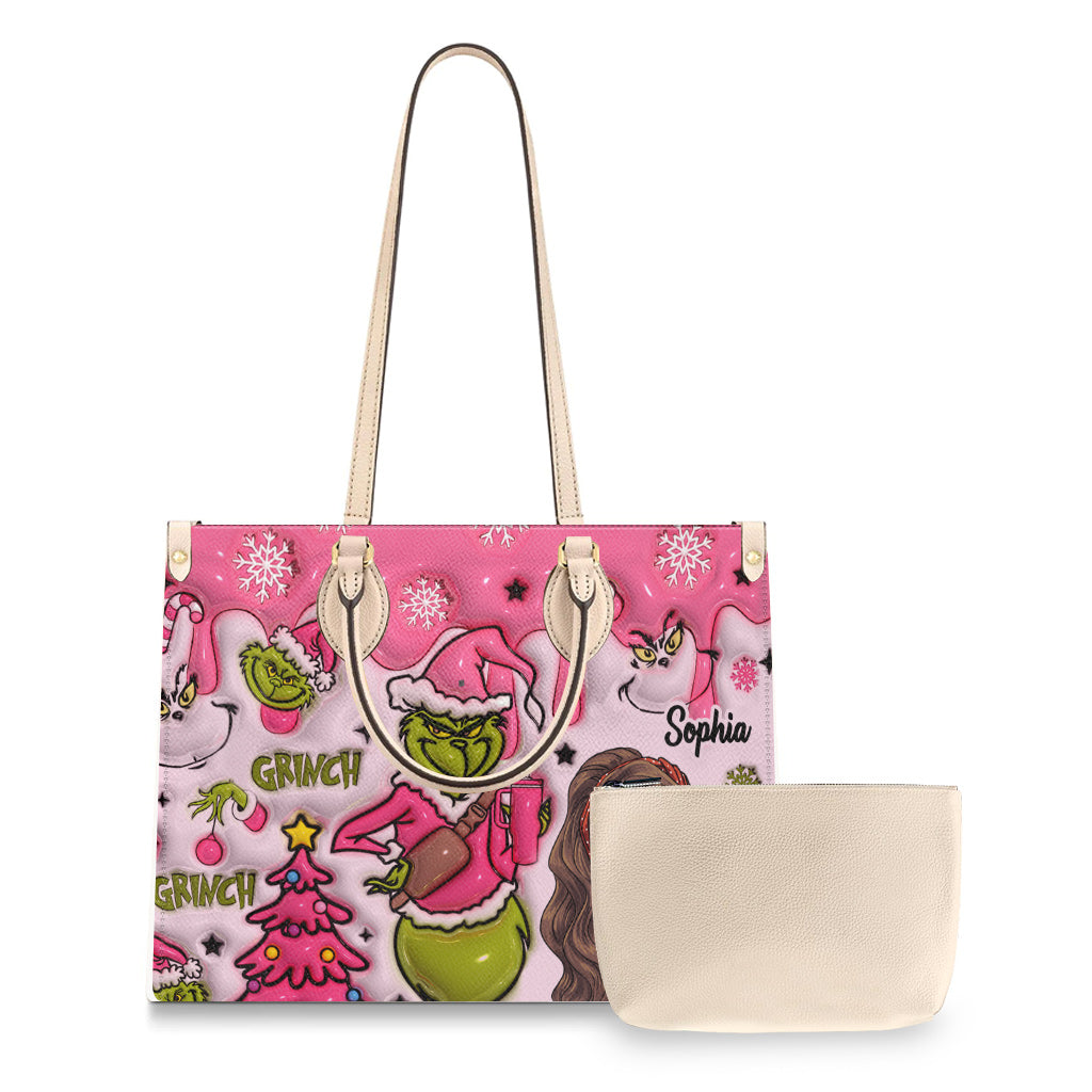 In My Grinch Era - Personalized Stole Christmas Leather Handbag