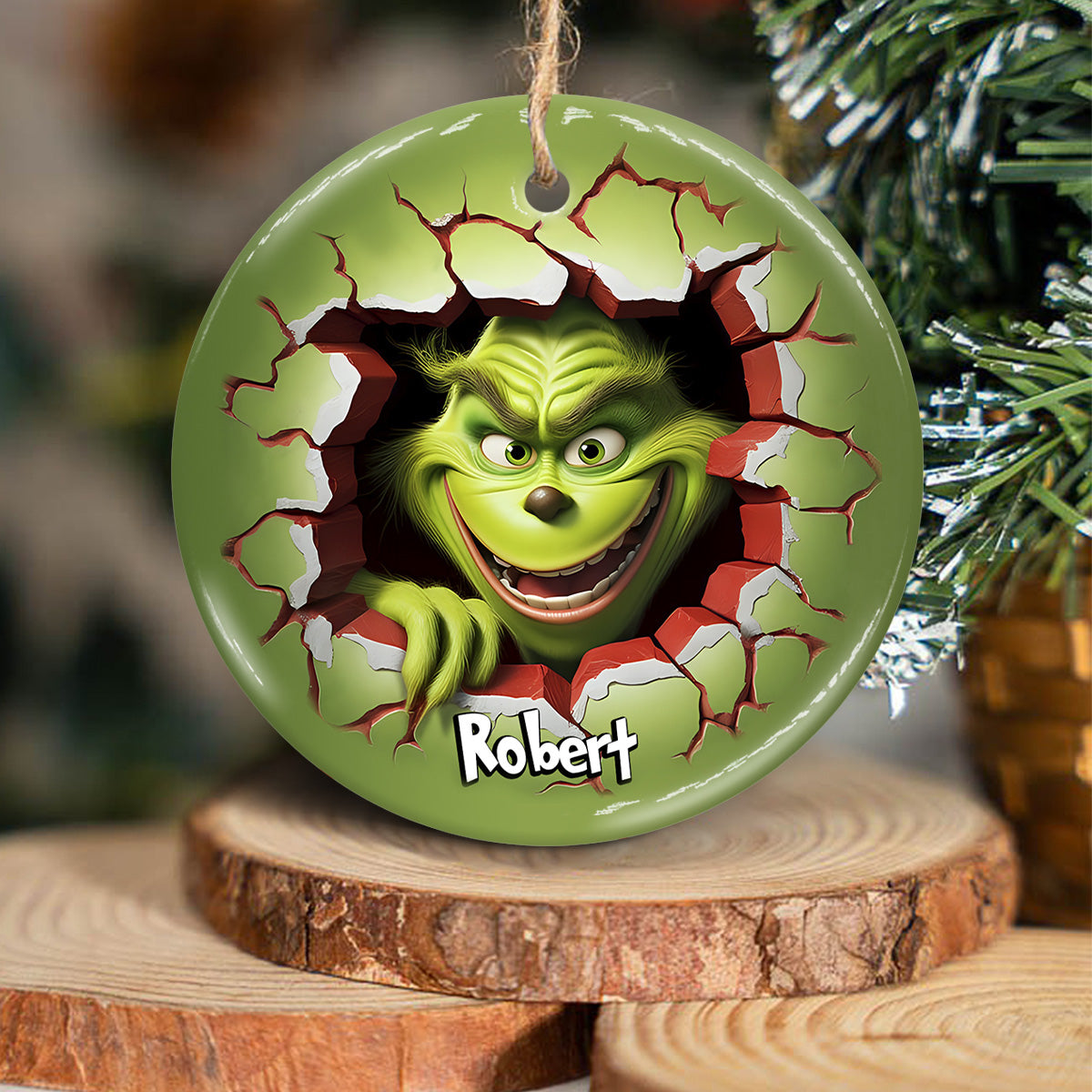 Merry Grinchmas - Personalized Stole Christmas Ceramic Circle Ornament
