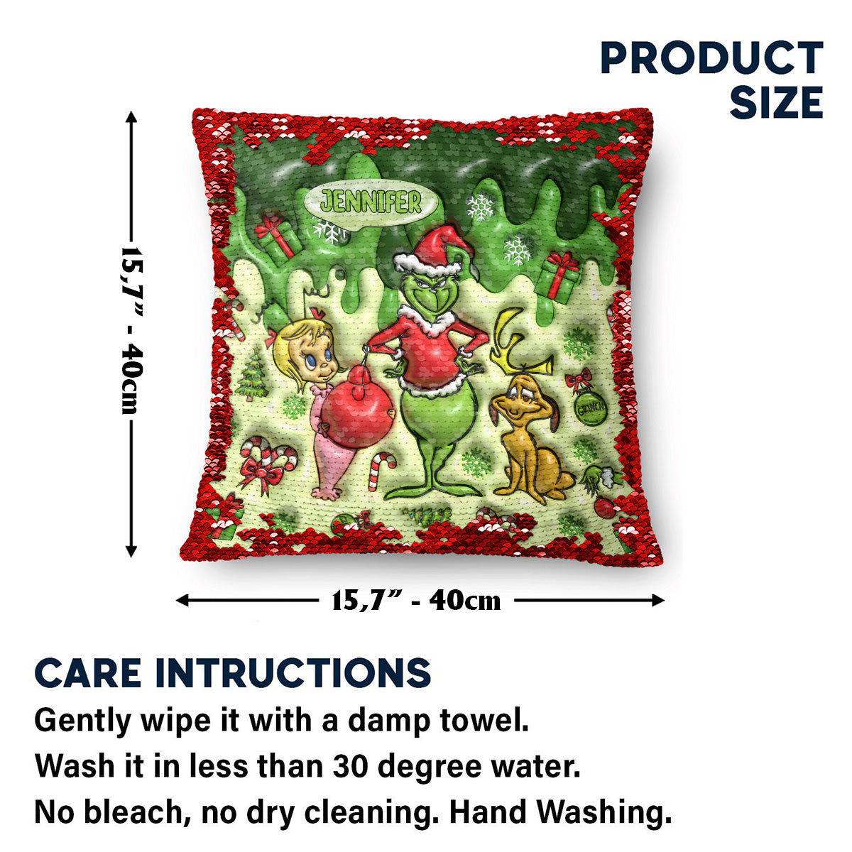 Joyeux Noël Green Mischief - Housse de coussin personnalisée à sequins en forme d'étole de Noël