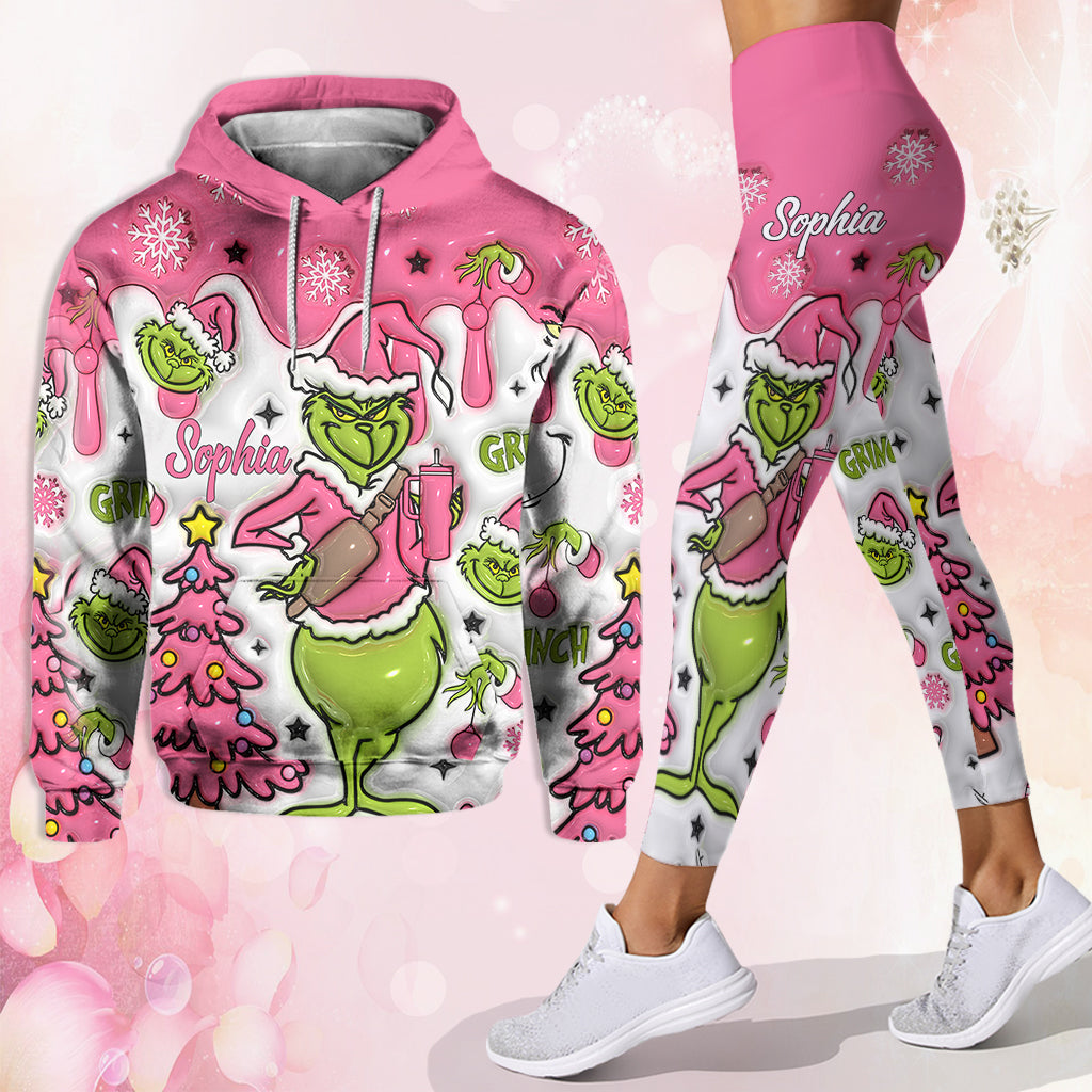 Sweat à capuche et legging personnalisés avec flocons de neige roses et prénom