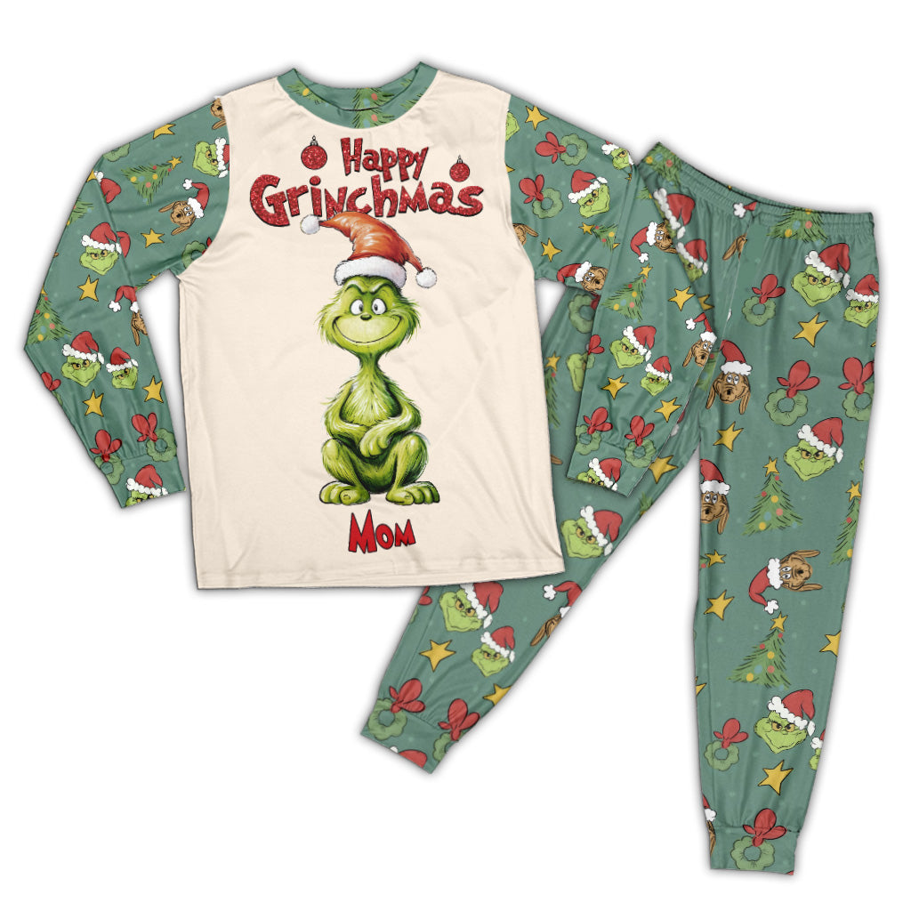 Joyeux Grinchmas - Ensemble pyjama de Noël personnalisé avec étole