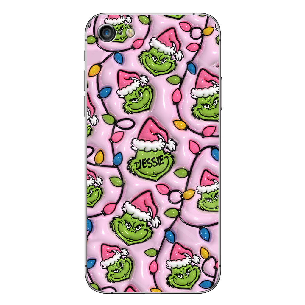 Étui de téléphone personnalisé vert et rose - motif étole de Noël