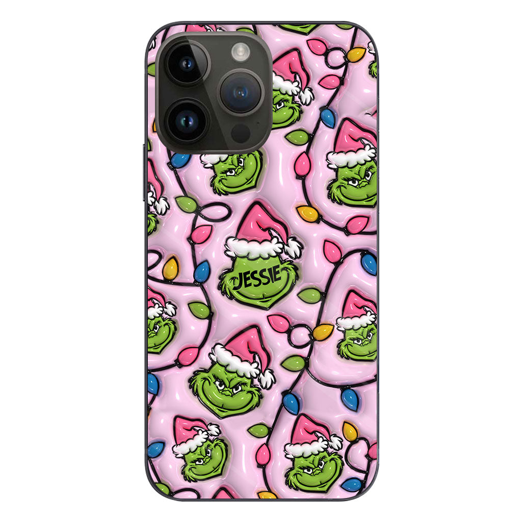 Étui de téléphone personnalisé vert et rose - motif étole de Noël