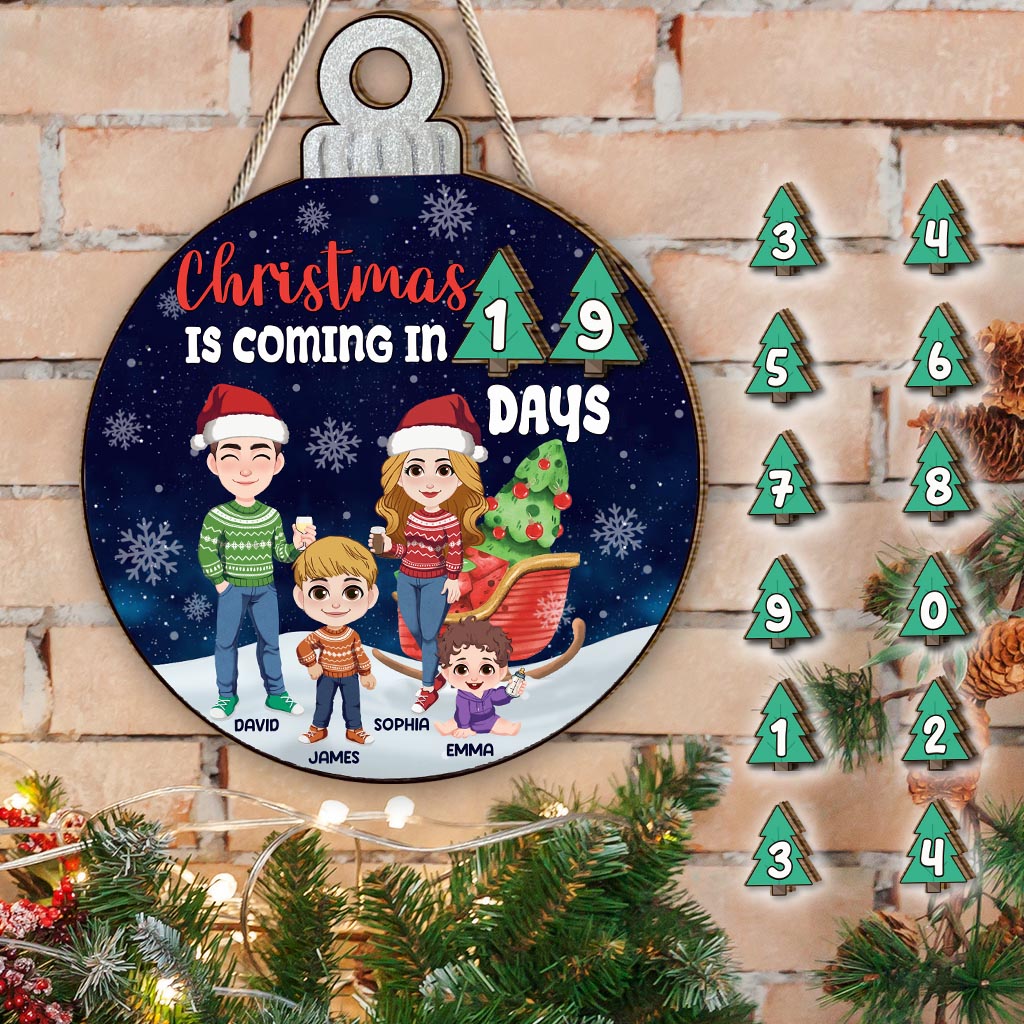 Noël approche - Panneau en bois saisonnier personnalisable pour toute la famille