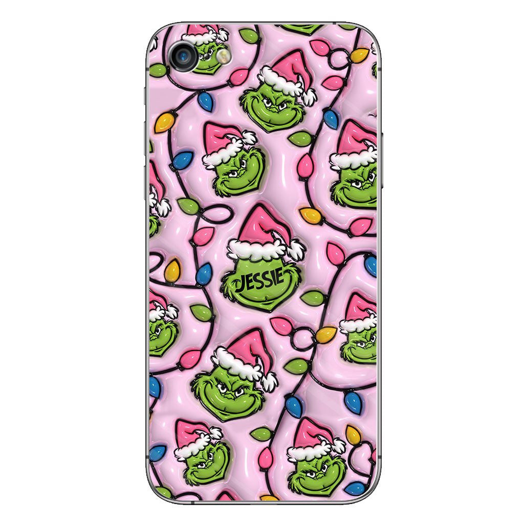 Étui de téléphone personnalisé vert et rose - motif étole de Noël