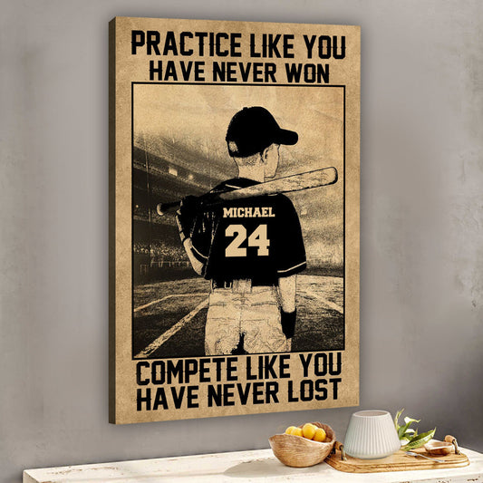Entraîne-toi comme si tu n'avais jamais gagné - Toile et affiche de baseball personnalisées