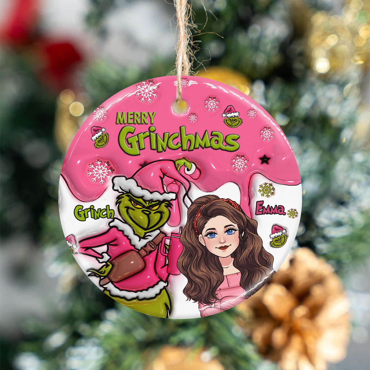 Merry Grinchmas - Personalized Stole Christmas Ceramic Circle Ornament
