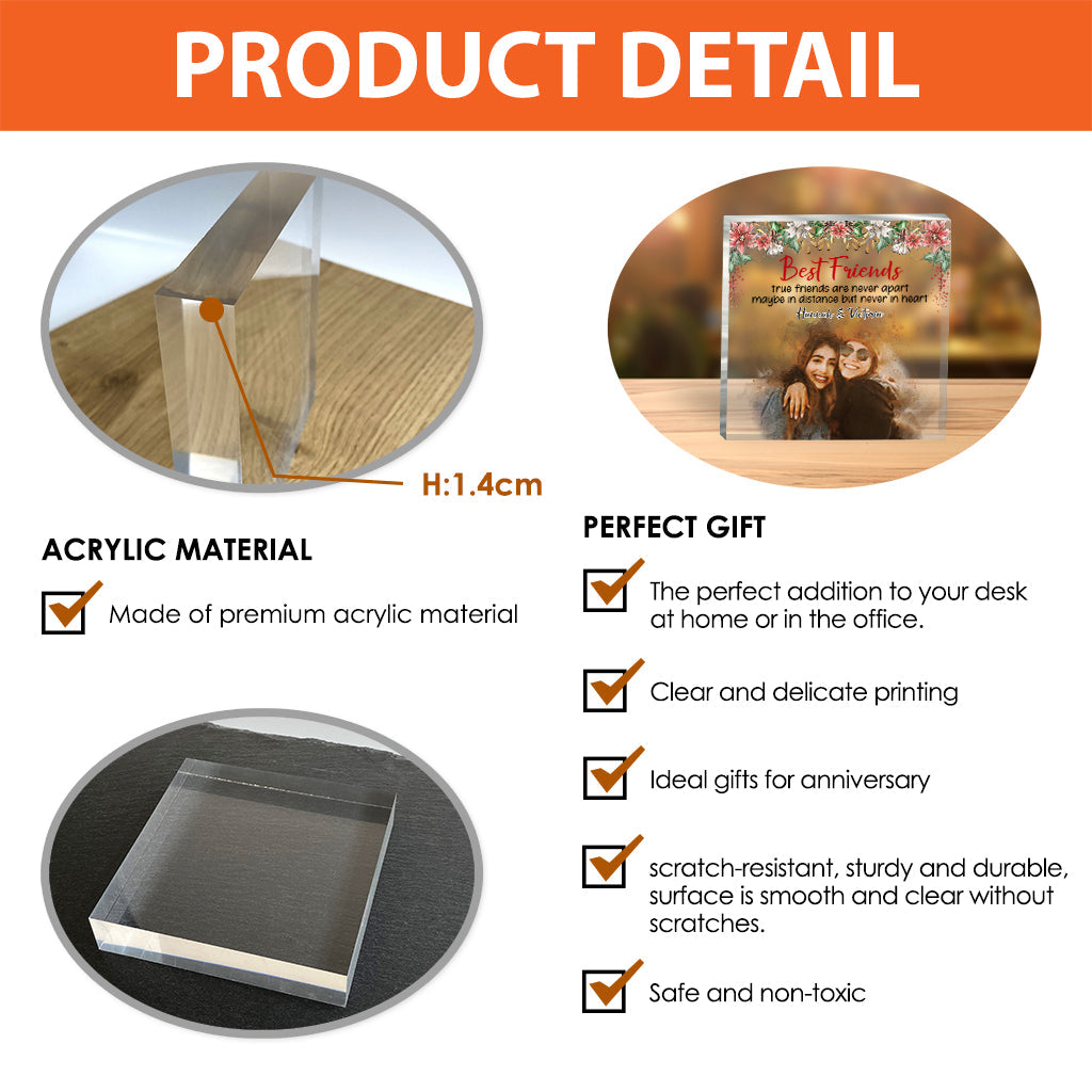 True Friends Are Never Apart - Personalized Bestie Custom Shaped Acrylic Plaque