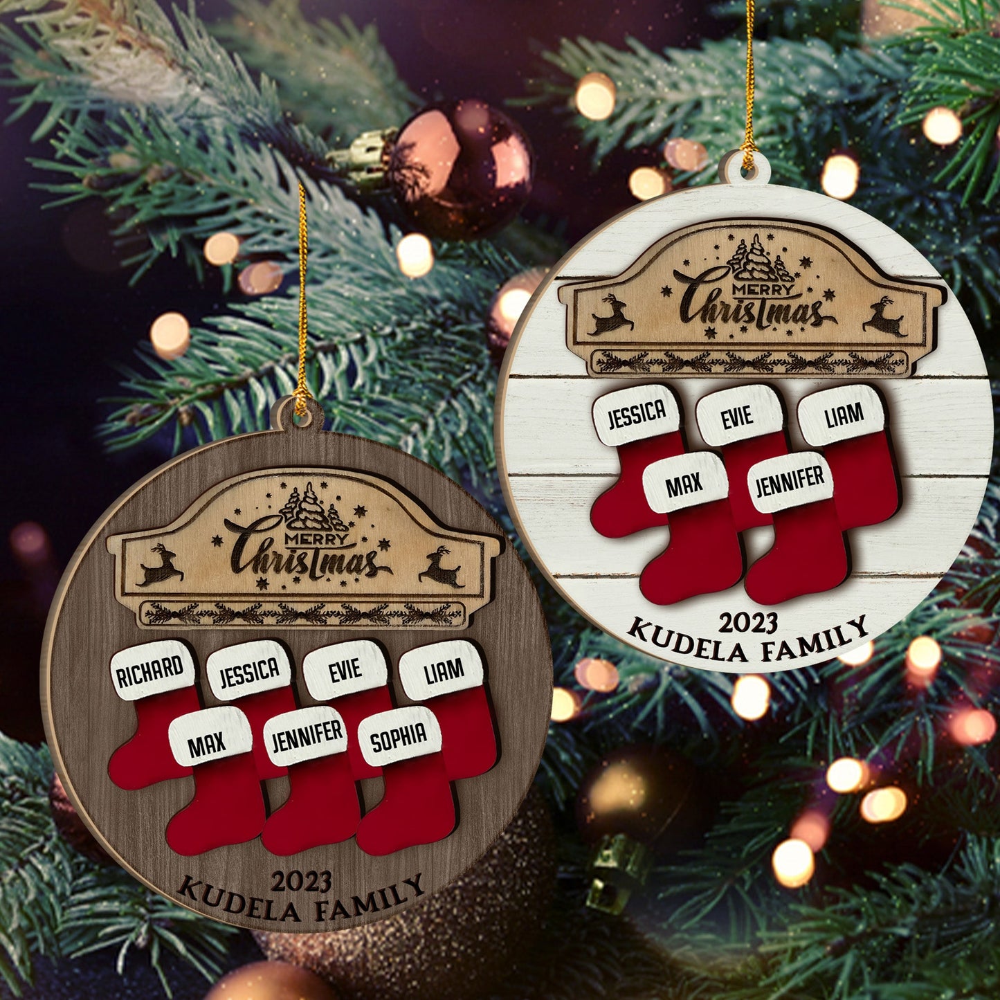 Notre Famille - Ornement familial personnalisé en deux parties