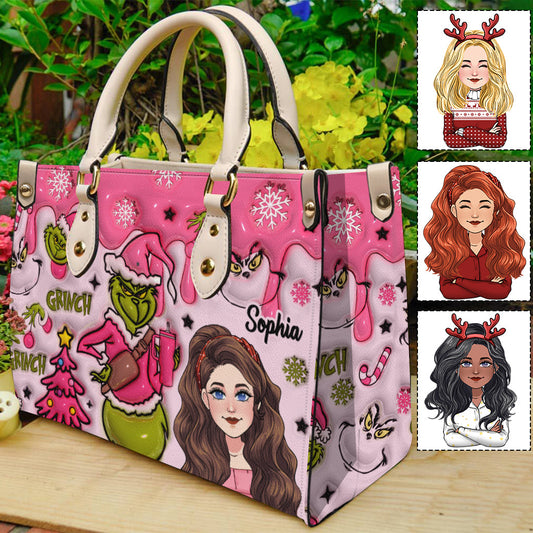 Dans mon époque Grinch - Sac à main en cuir avec étole de Noël personnalisée