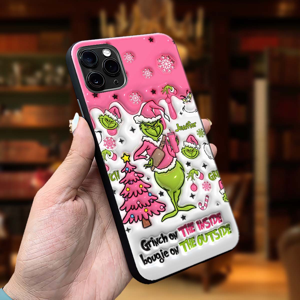 Le Grinch à l'intérieur - Coque de téléphone personnalisée avec étole de Noël