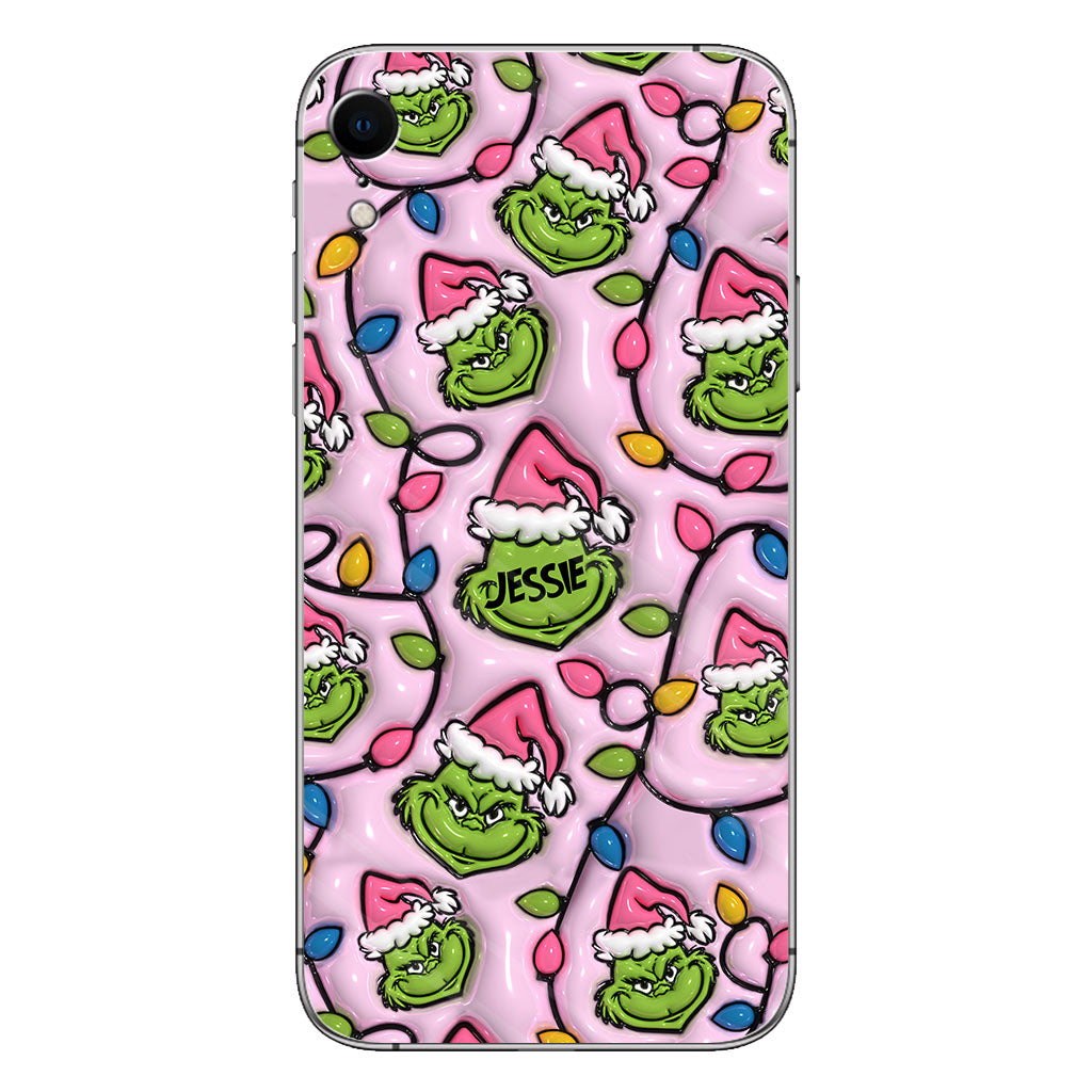 Étui de téléphone personnalisé vert et rose - motif étole de Noël