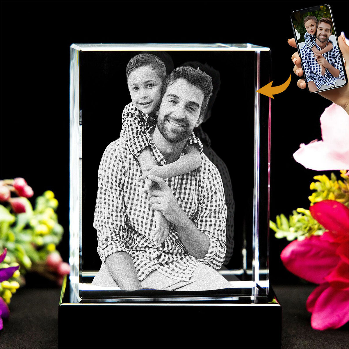 Lampe en cristal gravée au laser avec photo personnalisée - Cadeau pour papa - Lampe en cristal cubique 3D gravée au laser et personnalisée
