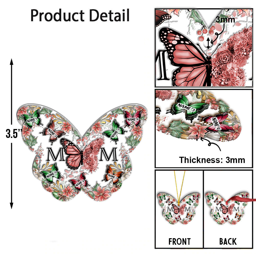 Maman et enfants Papillons Fleur de Noël - Ornement personnalisé pour maman