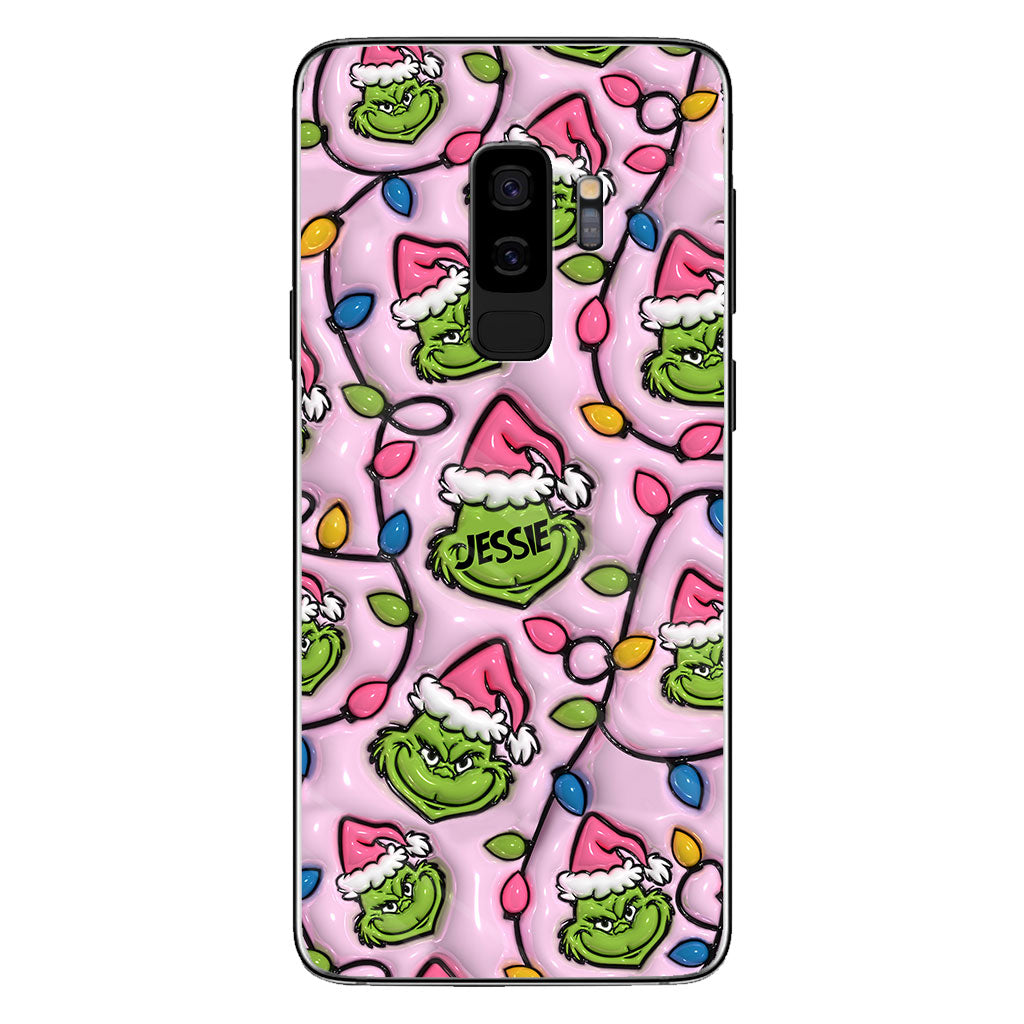 Étui de téléphone personnalisé vert et rose - motif étole de Noël