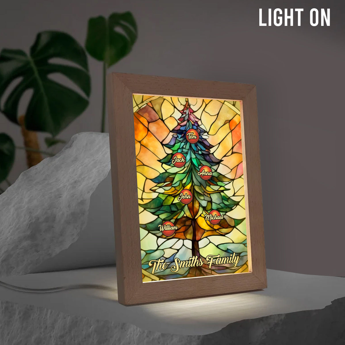 Sapin de Noël familial - Cadre photo lumineux personnalisé pour la famille