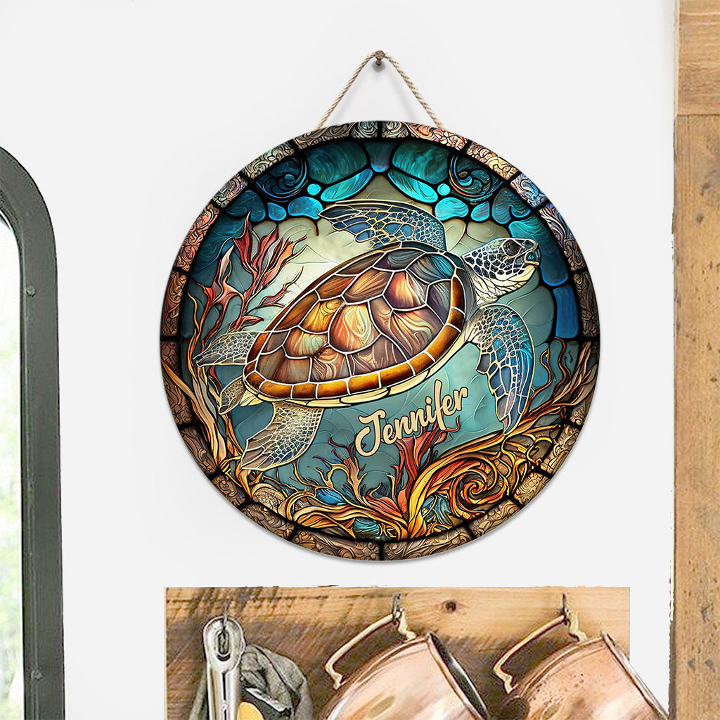 Love Turtles - Personalized Turtle Round Wood Sign