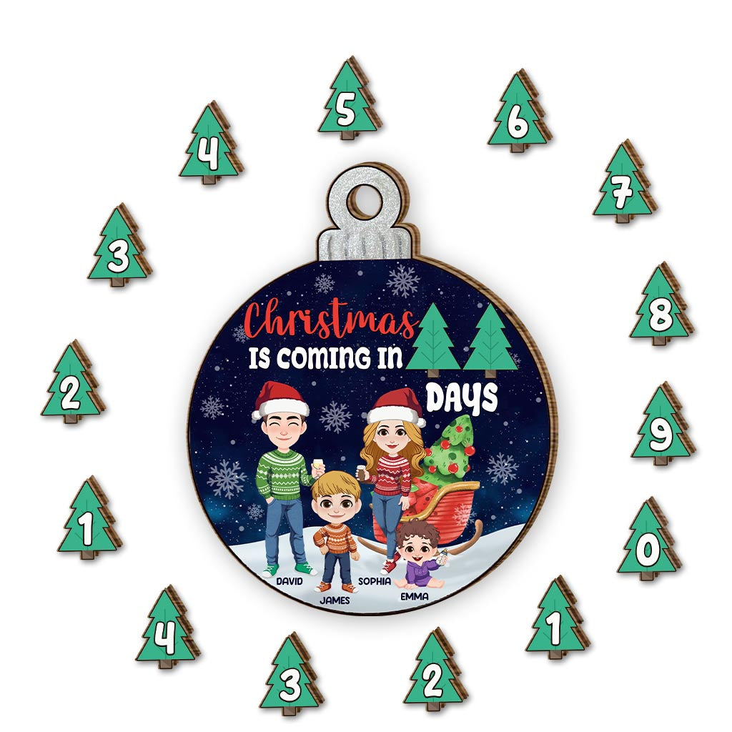 Noël approche - Panneau en bois saisonnier personnalisable pour toute la famille