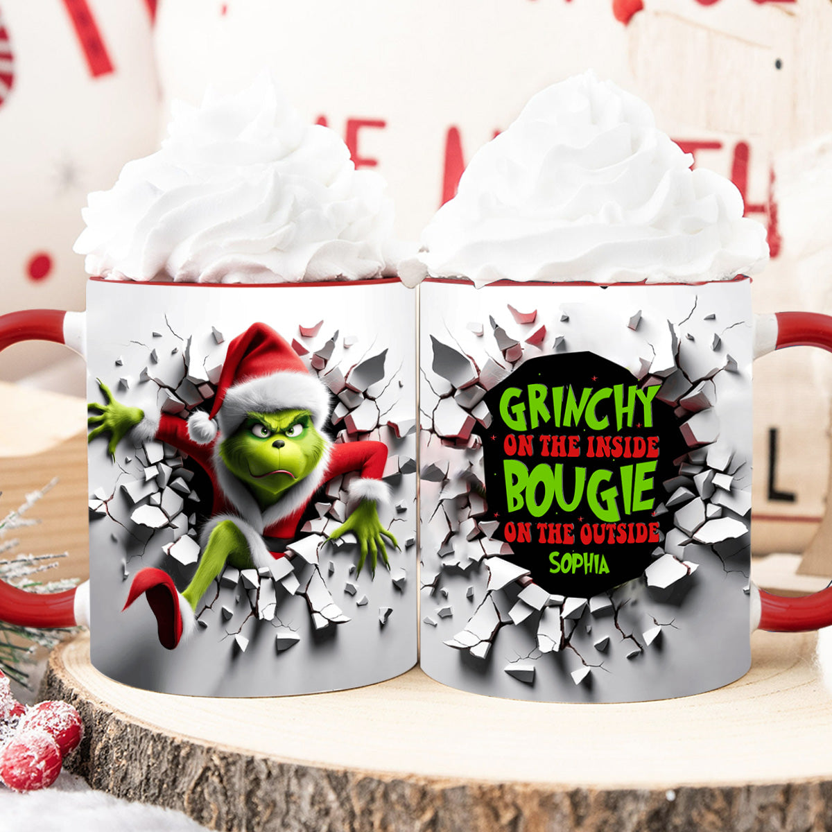Grincheux à l'intérieur - Mug personnalisé avec étole de Noël