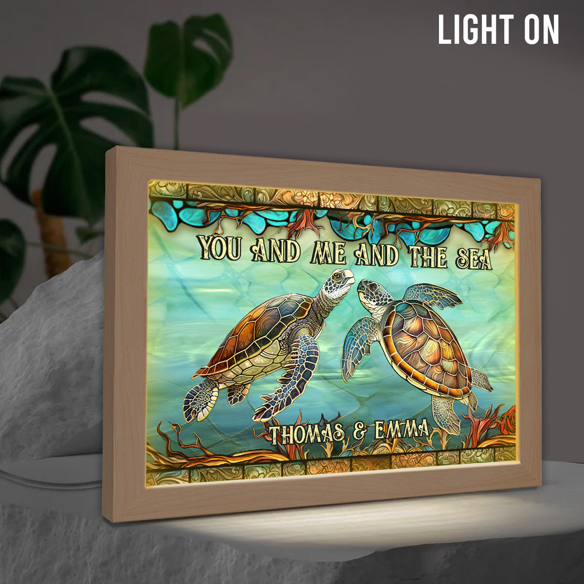 Toi, moi et la mer - Cadre photo lumineux tortue personnalisé