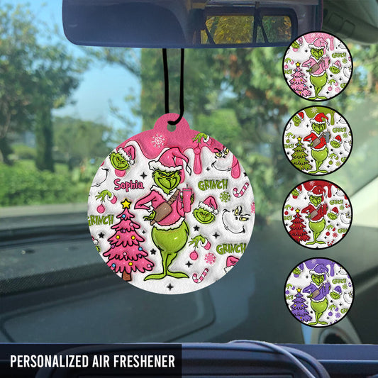 Any Name Pink Snowflakes - Personalized Circle Air Freshener