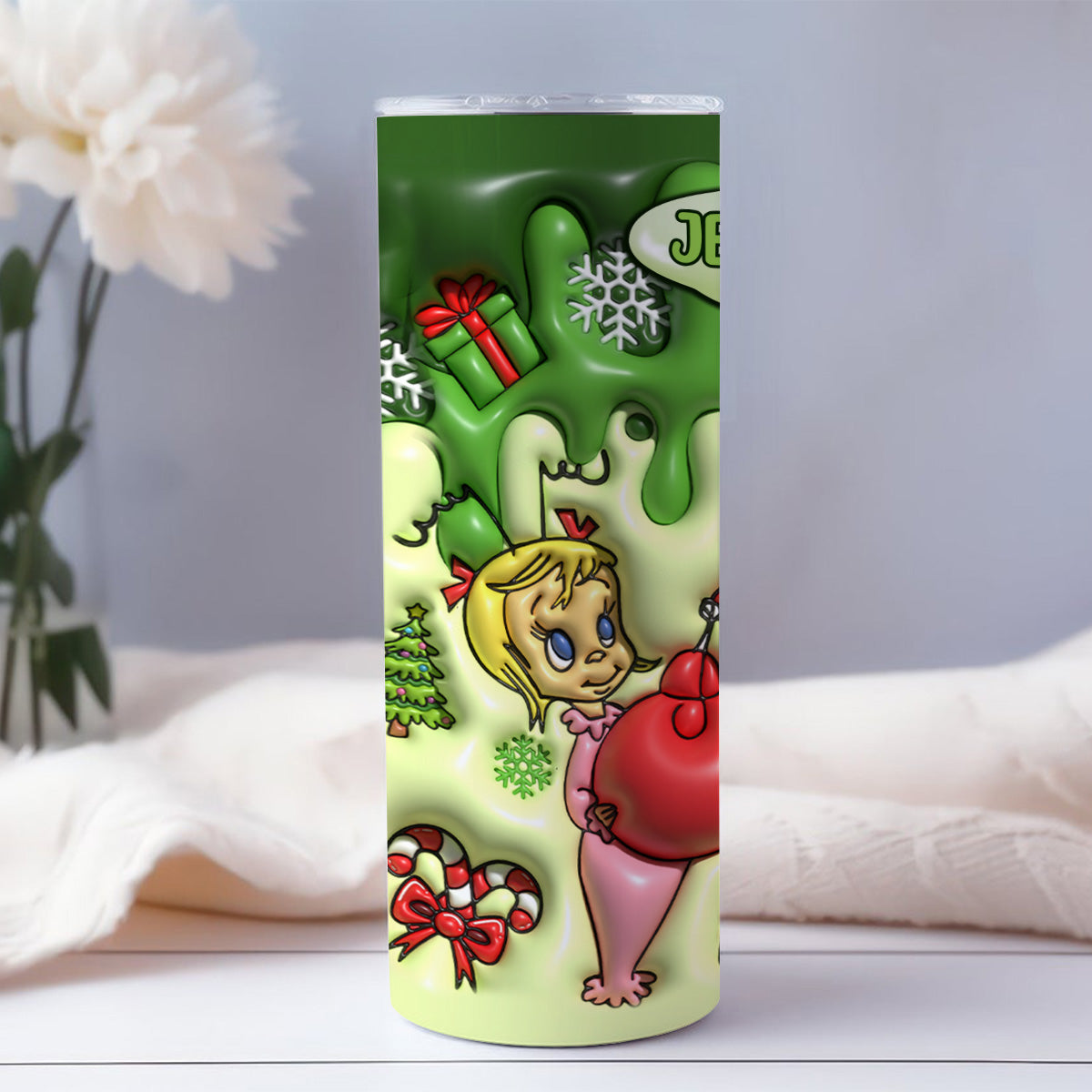 Merry Grinchmas - Personalized Stole Christmas Skinny Tumbler