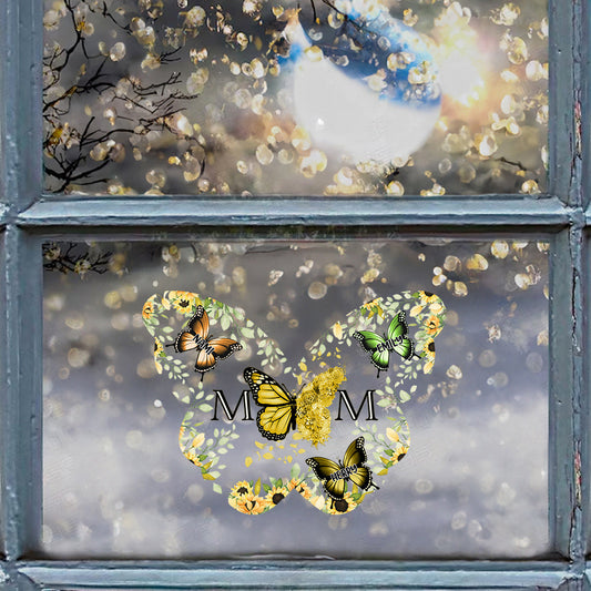 Maman et enfants Papillons Fleurs de Noël - Autocollant personnalisé pour maman découpé