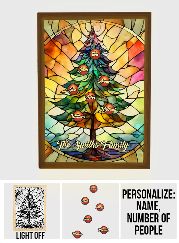 Sapin de Noël familial - Cadre photo lumineux personnalisé pour la famille