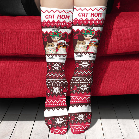 Maman chat/Maman chien/Maman à fourrure/Papa ​​chat/Papa ​​chien - Chaussettes personnalisées à motifs moches pour chiens