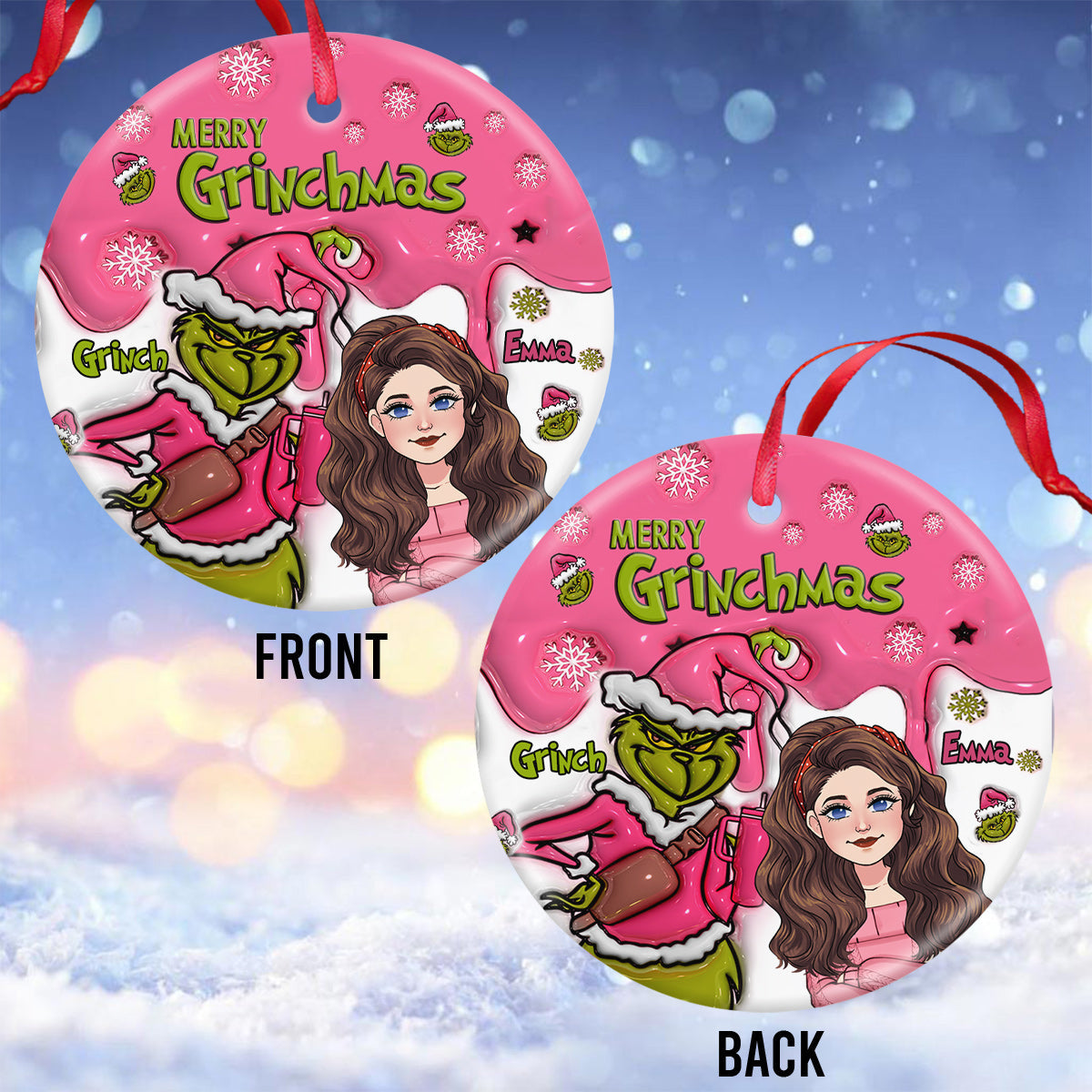 Merry Grinchmas - Personalized Stole Christmas Ceramic Circle Ornament