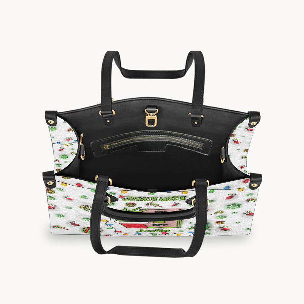 Christmas Mode On - Personalized Stole Christmas Leather Handbag