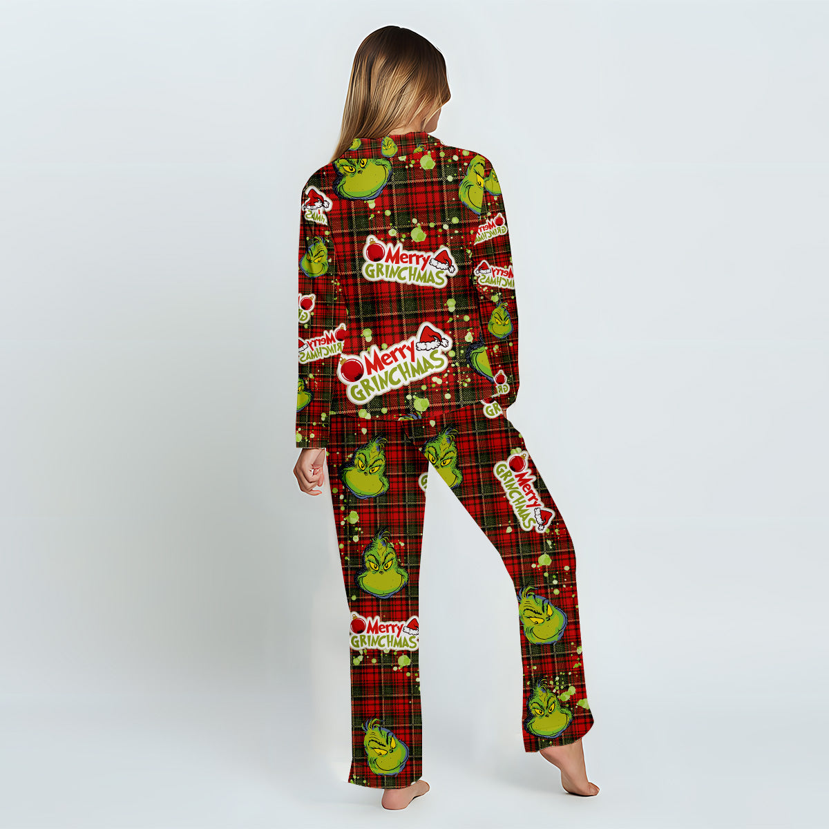 Joyeux Grinchmas - Pyjama de Noël personnalisé avec étole et boutons
