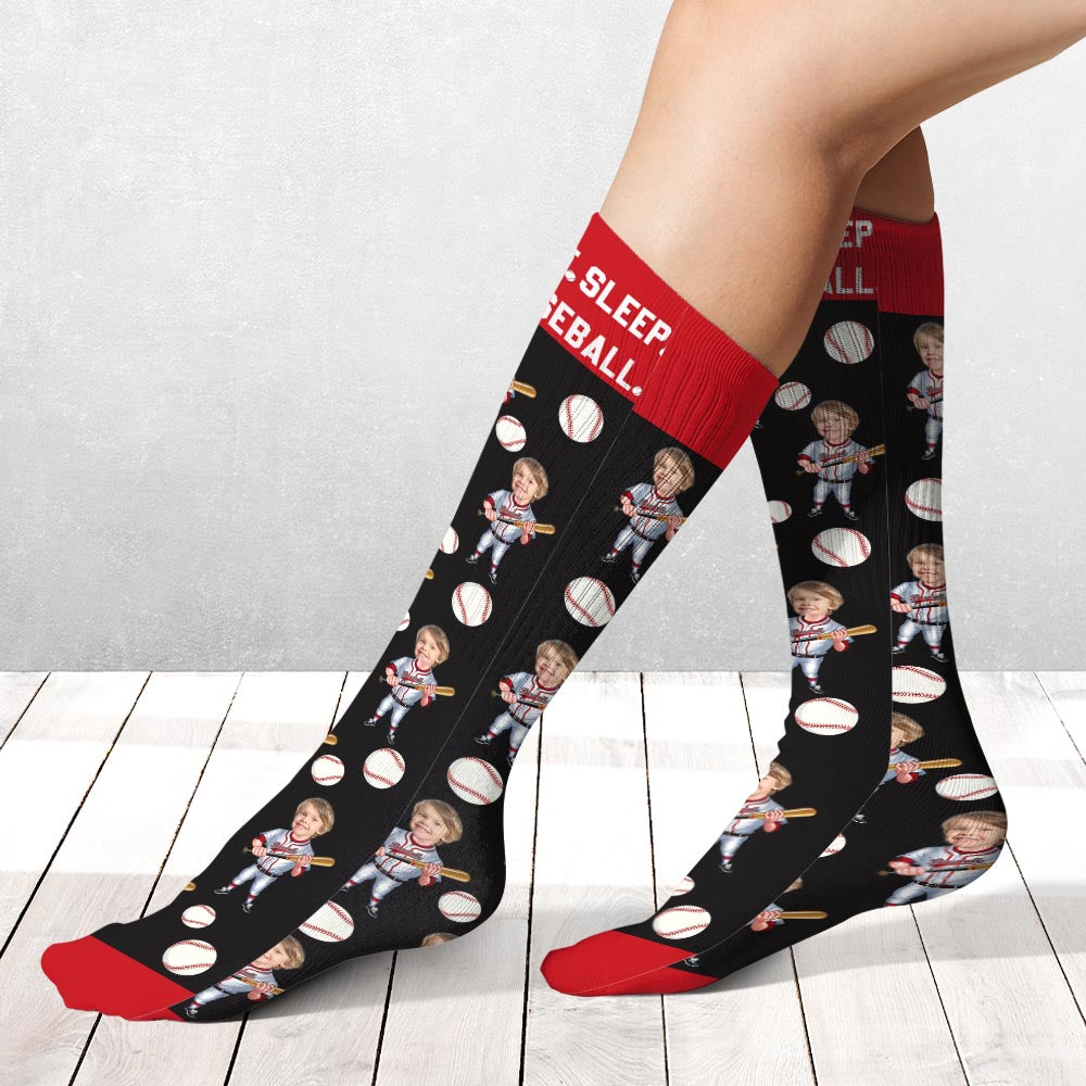 Manger, dormir, baseball - Chaussettes de baseball personnalisées