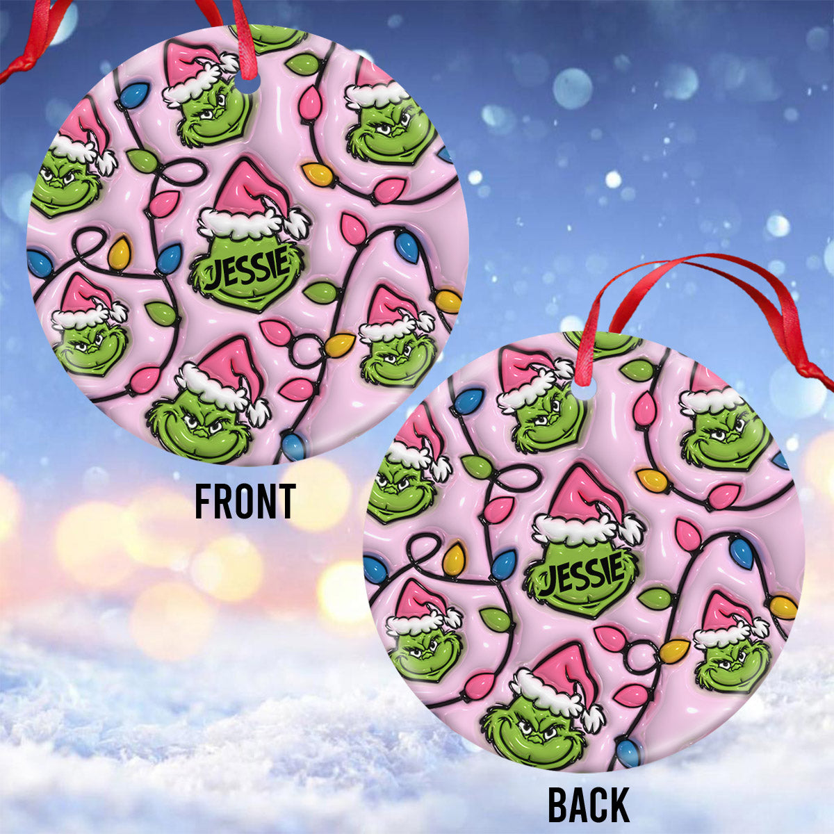 Green & Pink - Personalized Stole Christmas Ceramic Circle Ornament