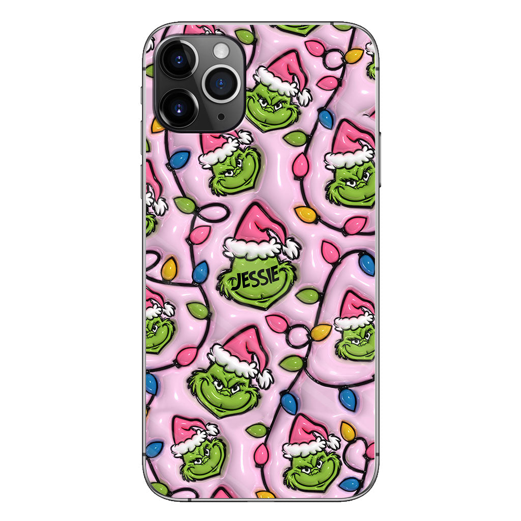 Étui de téléphone personnalisé vert et rose - motif étole de Noël