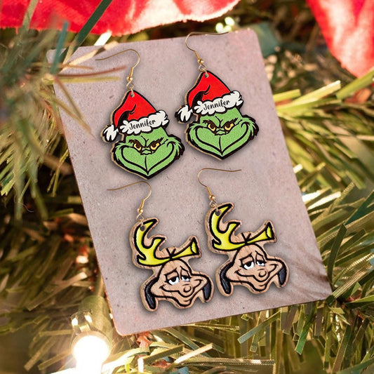 Joyeux Noël - Boucles d'oreilles étole de Noël personnalisées en bois