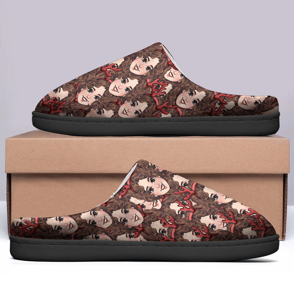 Pantoufles assorties pour toute la famille avec des motifs chibi amusants - Pantoufles personnalisées pour toute la famille