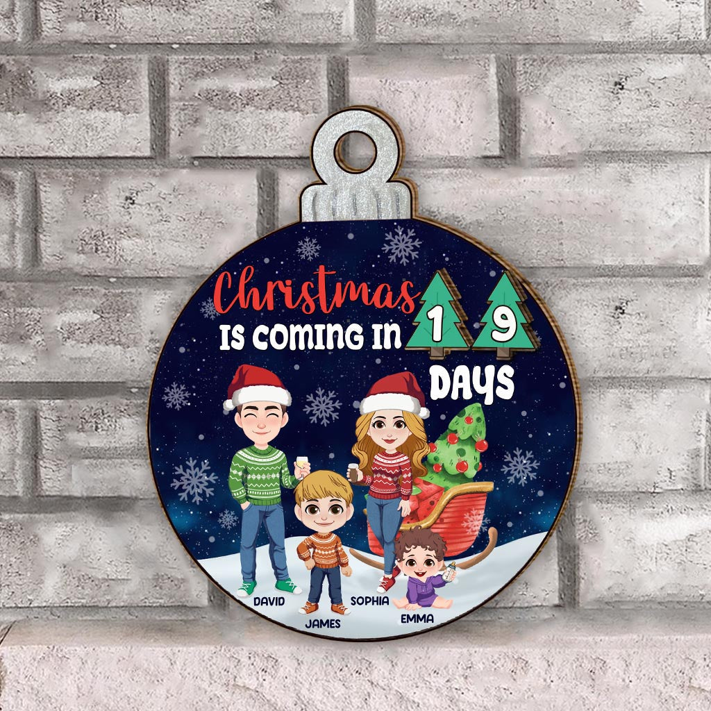 Noël approche - Panneau en bois saisonnier personnalisable pour toute la famille