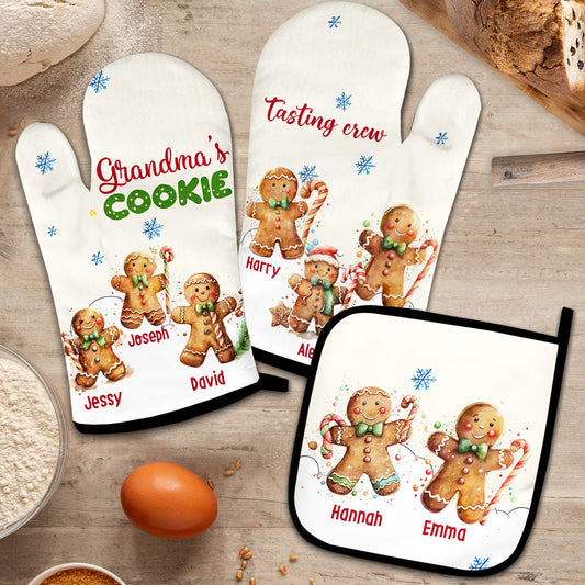L'équipe de dégustation de biscuits de grand-mère - Ensemble de gants de cuisine et de maniques personnalisés « Grand-mère »