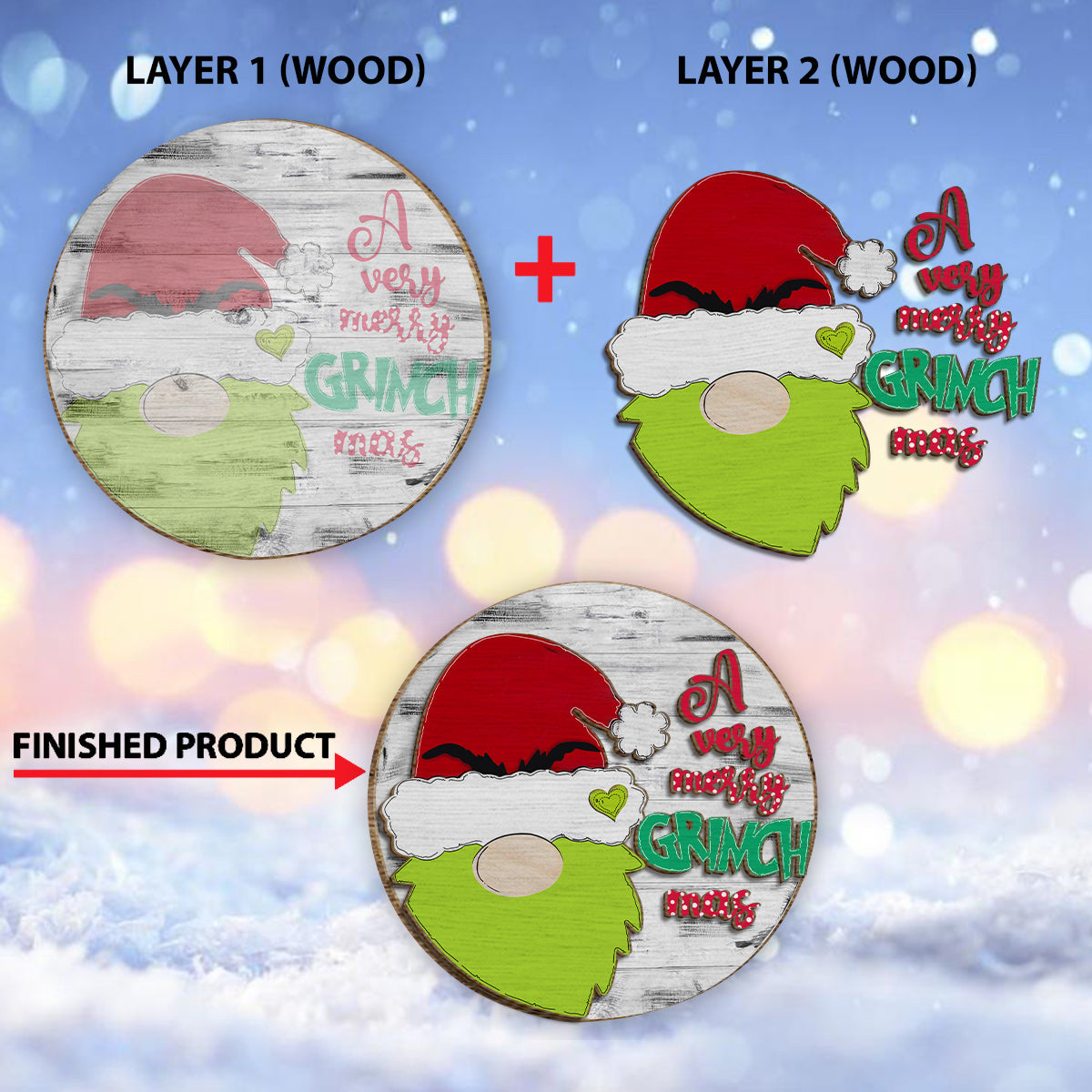 Joyeux Noël - Panneau/Plaque en bois double couche « Noël volé »