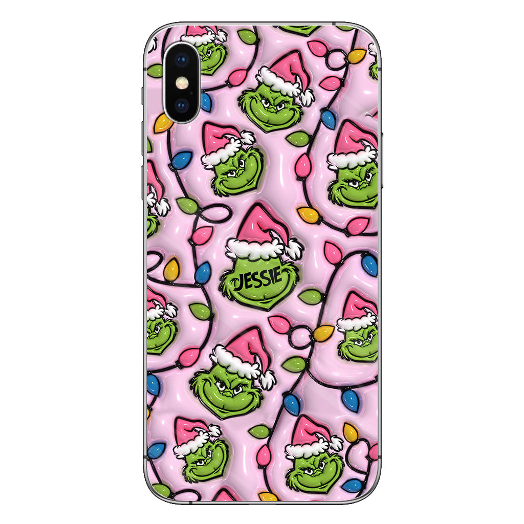 Étui de téléphone personnalisé vert et rose - motif étole de Noël