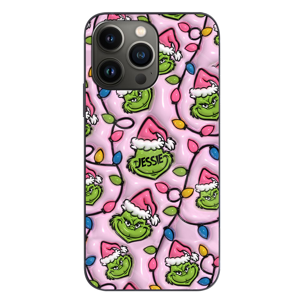 Étui de téléphone personnalisé vert et rose - motif étole de Noël