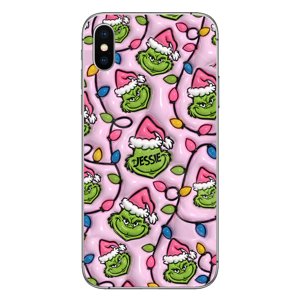 Étui de téléphone personnalisé vert et rose - motif étole de Noël