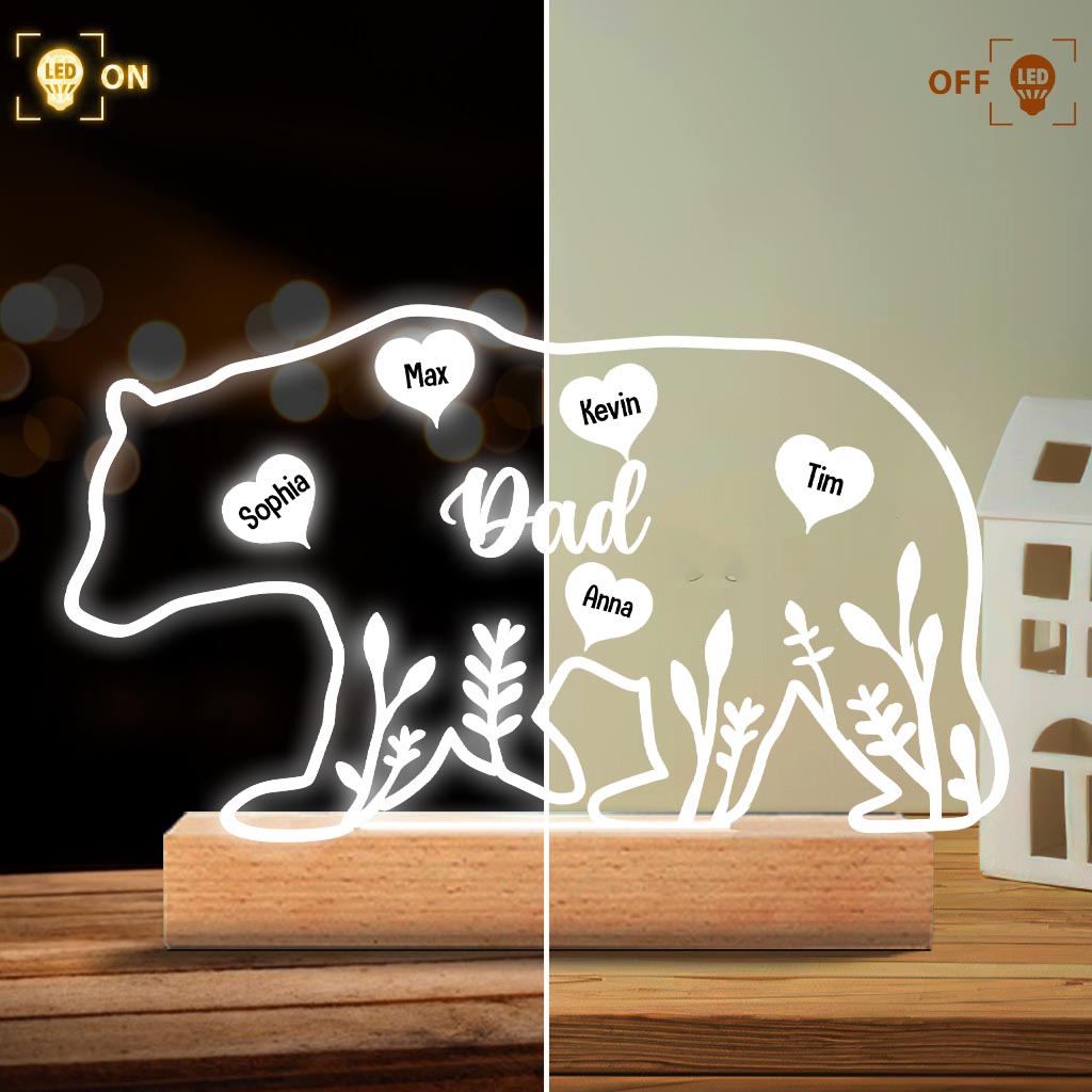 Maman Ours - Cadeau pour maman, papa, grand-mère, grand-père - Plaque lumineuse personnalisée